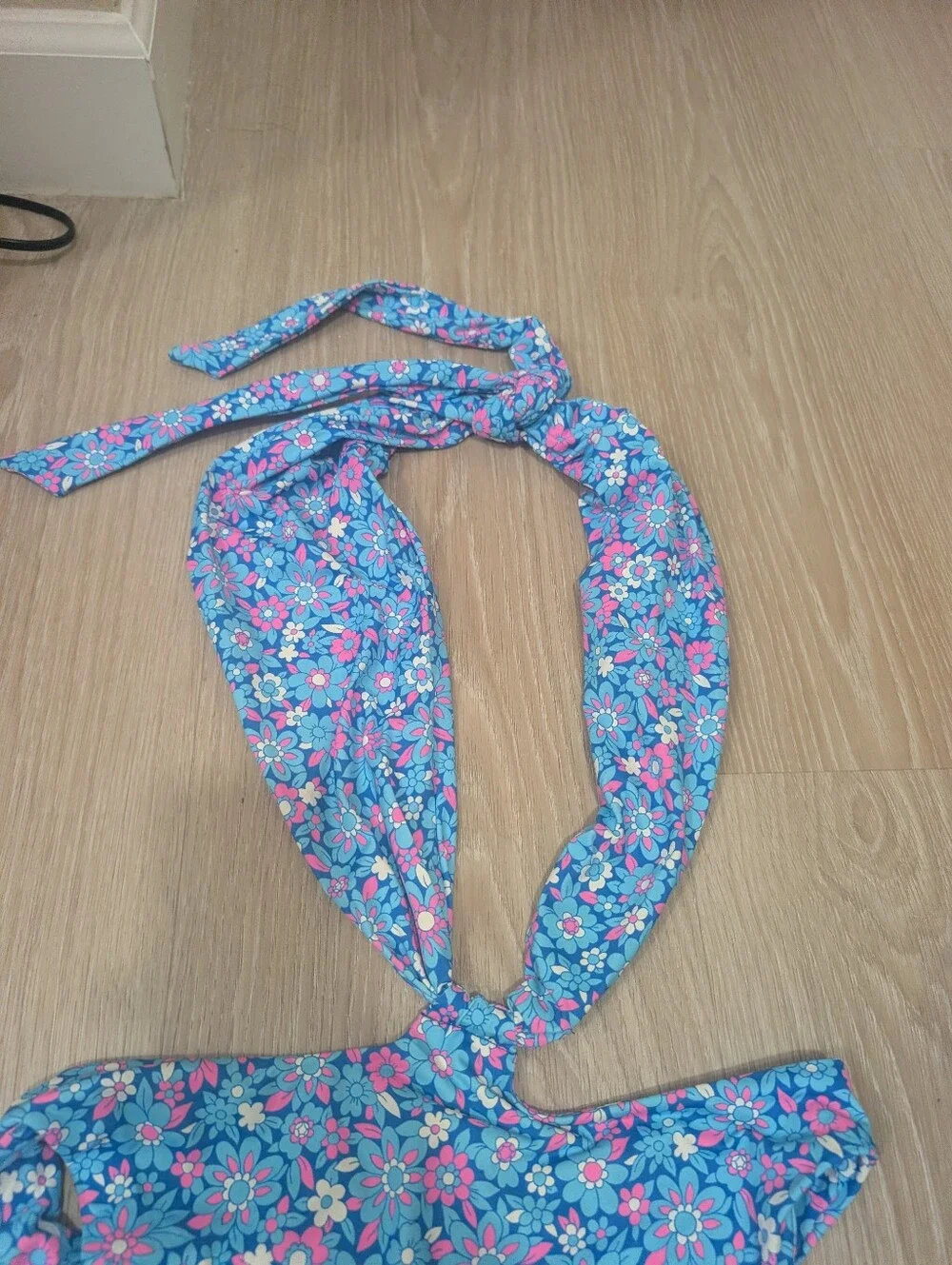 Frankies Bikinis Dorothy Blue Floral Halter One Piece Swimsuit